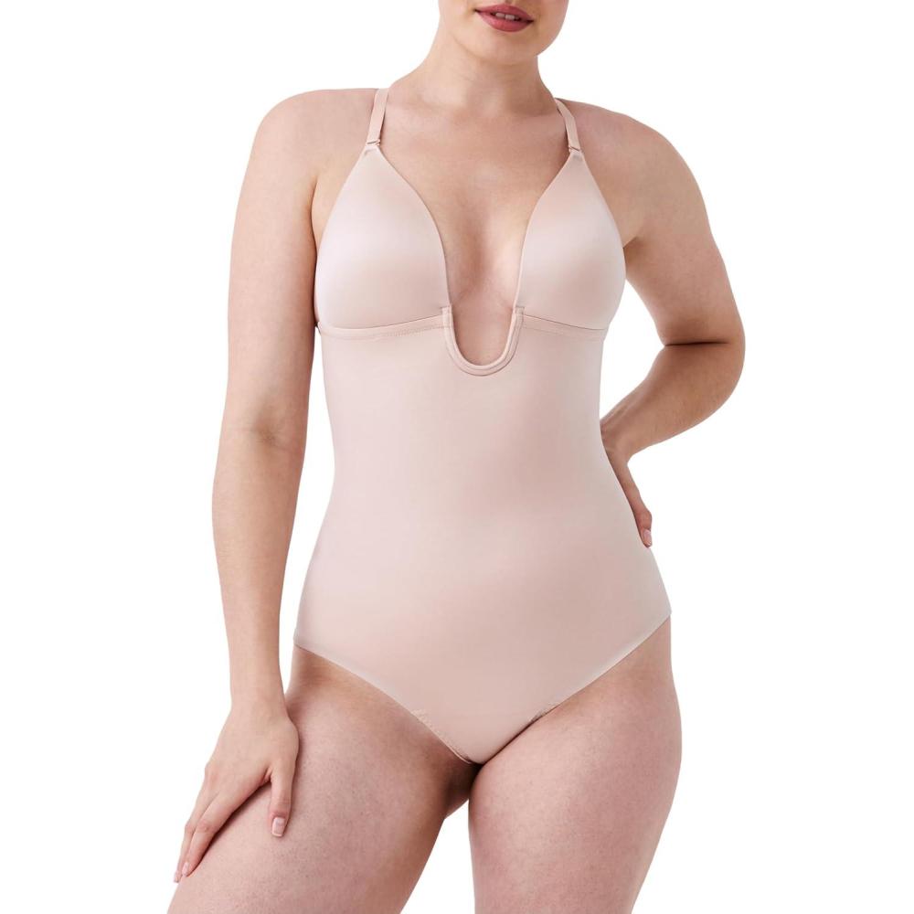 imageSPANXshape Suit Your Fancy Plunge LowBack Thong Bodysuit  Comfortable One Piece  Medium Compression  SeamlessChampagne Beige