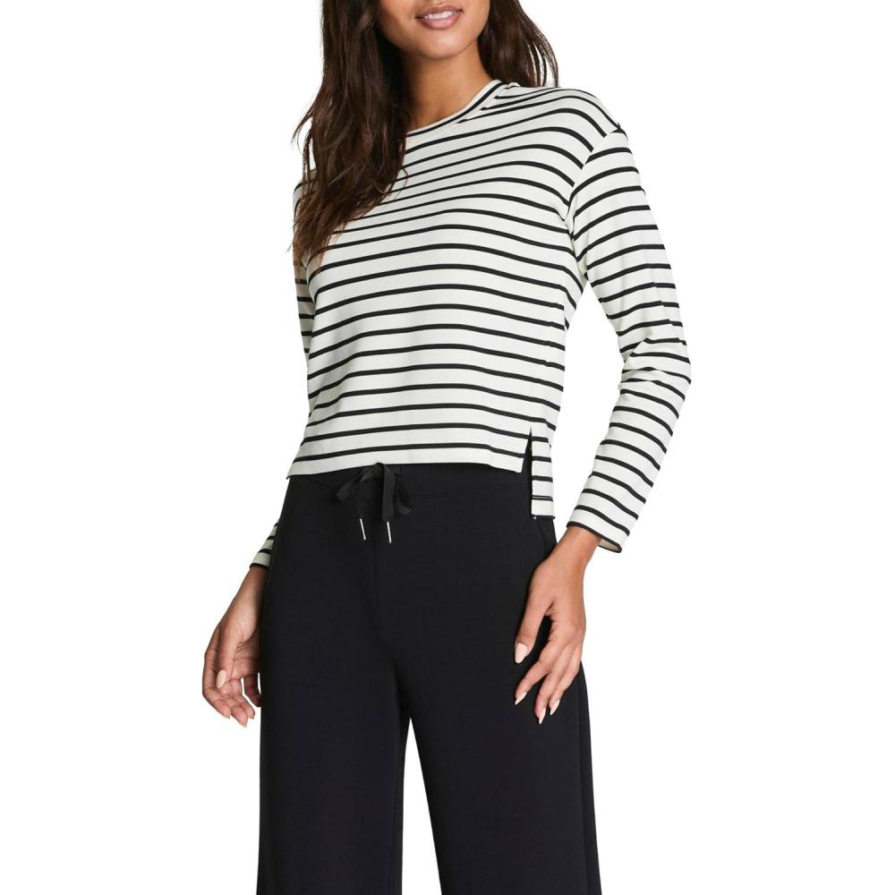 imageSpanx AirEssentials Relaxed Long Sleeve Top  HipLength Relaxed UPF 50 ProtectionPier Stripe