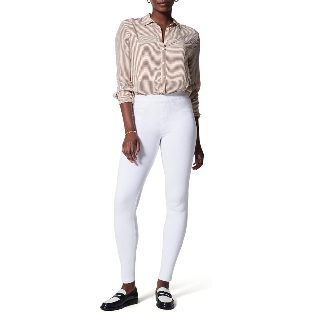 imageSPANX JeanIsh Ankle Leggings  Stylish Everyday Leggings  Classic Jean Look  Hidden Core Shaping  Comfortable Denim Alternative  White  Petite 245 Inch Inseam  Large