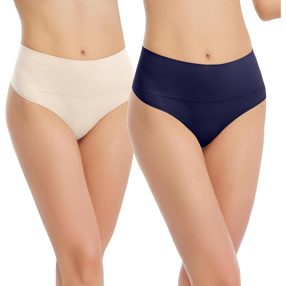 imageSPANX SPANXshape Everyday Shaping Thong  Core Control Shapewear Underwear  Invisible Under Clothes  Seamless DesignSoft NudeTimeless NavyM