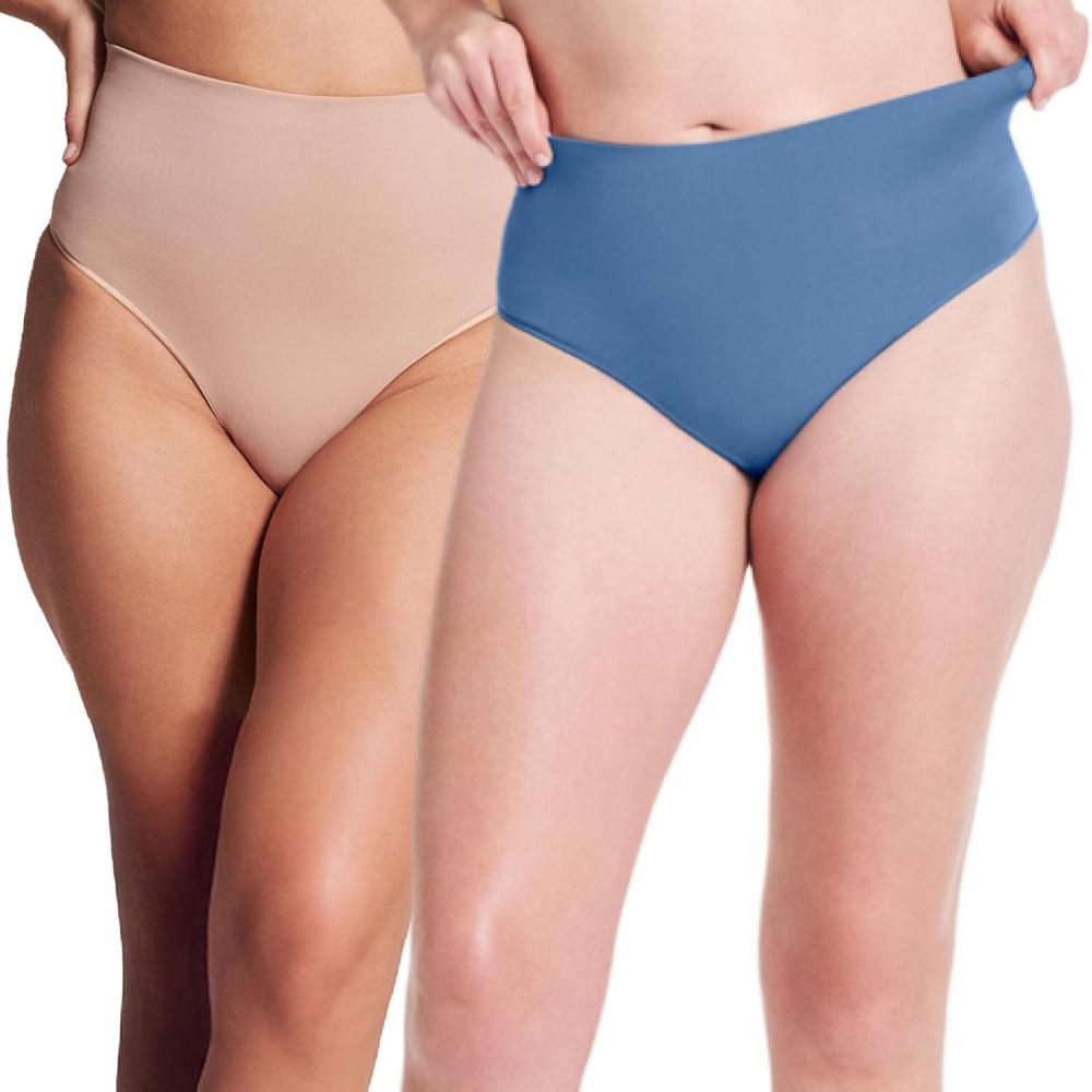 imageSPANX SPANXshape ExtraOrdinary Thong  Sculpting with Compression  Womens Shapewear Underwear  Recycled Nylon Fabric BlendToasted OatmealIndigo HazeM