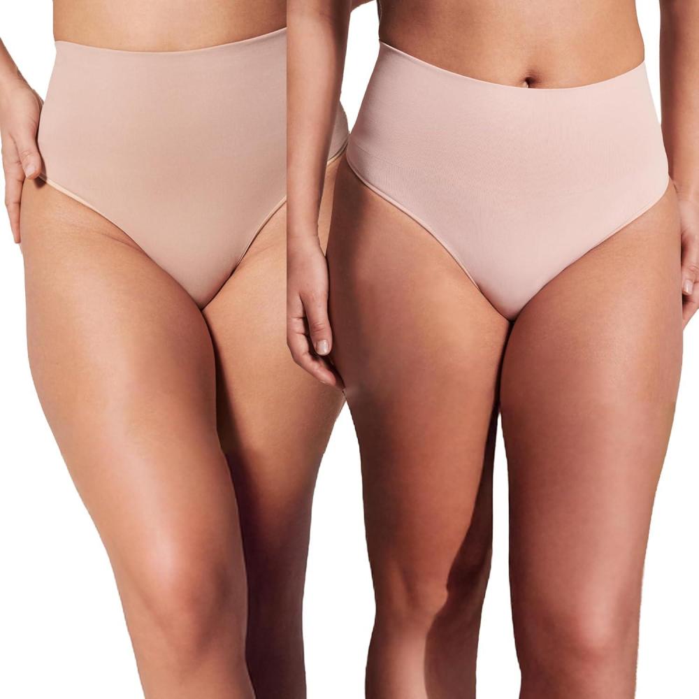 imageSPANX SPANXshape ExtraOrdinary Thong  Sculpting with Compression  Womens Shapewear Underwear  Recycled Nylon Fabric BlendToasted OatmealVintage RoseM