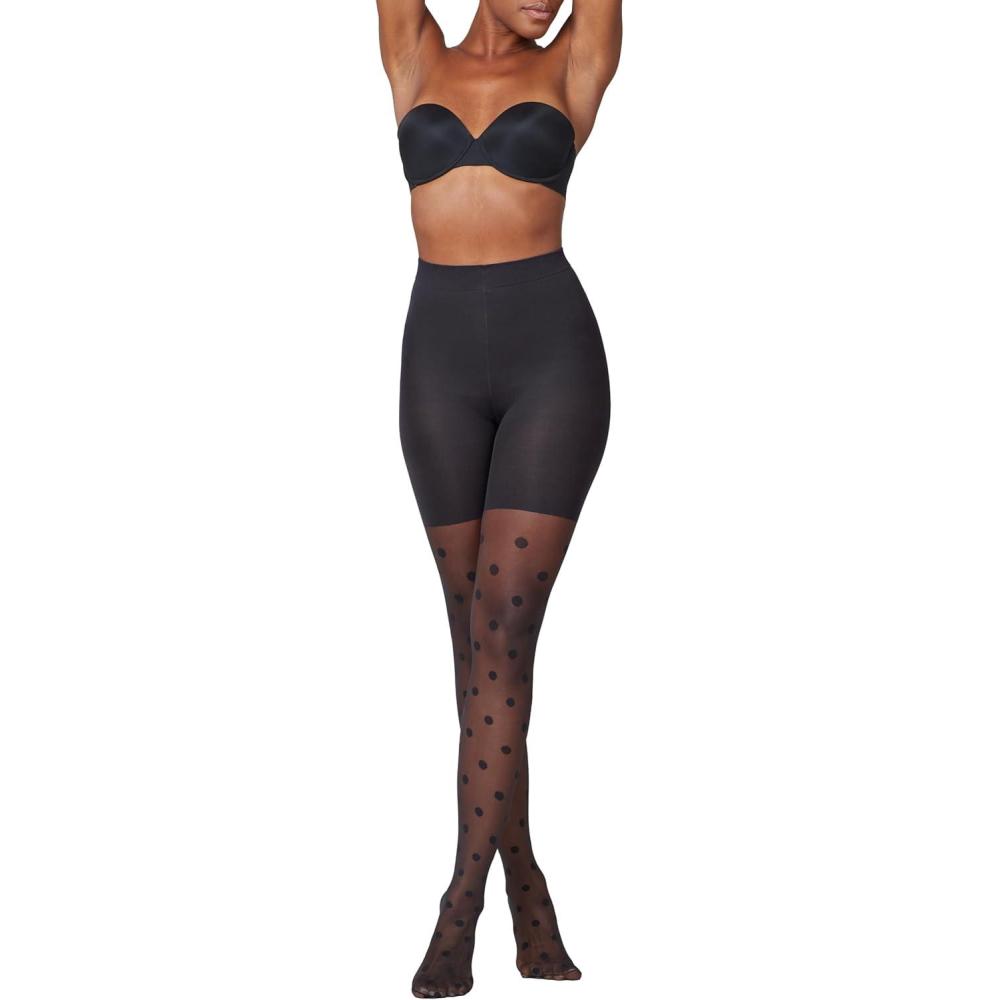 imageSPANX Tight End Tights  Comfortable Tummy Control Shapewear  No Visible Panty Lines  Sheer Polka DotVery Black