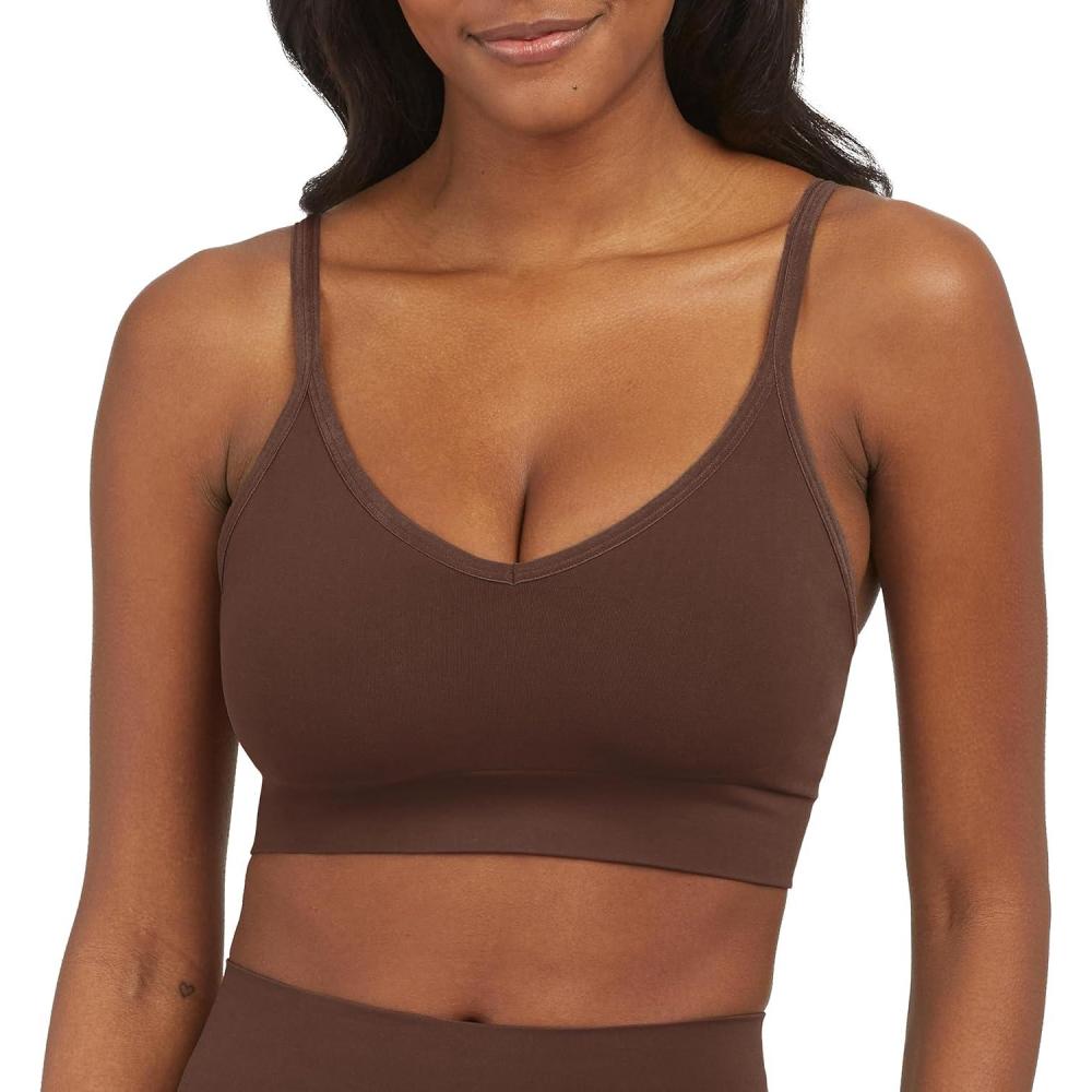 imageSPANXsmooth EcoCare Seamless Shaping Longline Bralette  Comfortable Everyday Bralette  Womens Bra with No UnderwireChestnut Brown