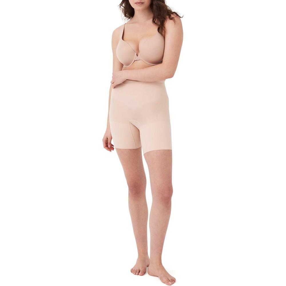 imageSpanx SPANXsculpt Seamless Power MidThigh Short  Core Shapewear  Lightweight AllDay Shaping ampamp Support  No Panty LinesSoft Almond