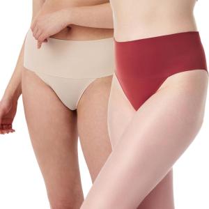 SPANX SPANXsupersmooth Undie-tectable Thong – Comfortable Core Control – Invisible Shapewear Thong – Women’s No Show Thong Underwear-Soft Nude-Moroccan Red-M